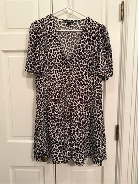 Something Navy Black and Cream Leopard Button-Front Mini Dress